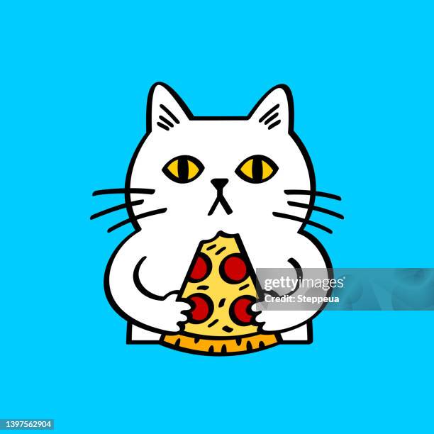cat eating pizza - pizza slice vector stock illustrations
