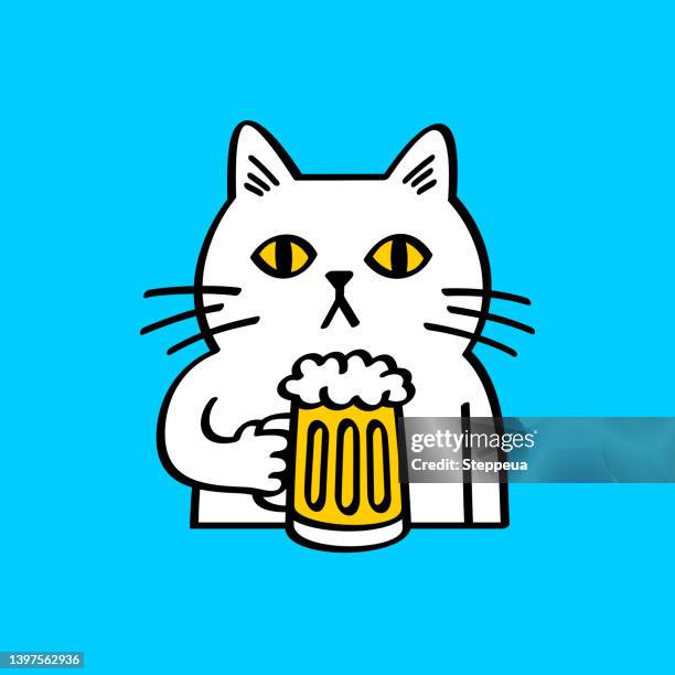 stockillustraties, clipart, cartoons en iconen met cat drinks beer - ale