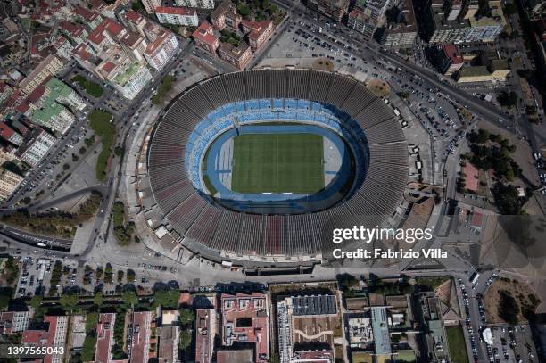 Aerial view, from a helicopter, of the Diego Armando Maradona stadium on September 05, 2019 in Naples, Italy. Italy's nearly 8000 km coastlines and...