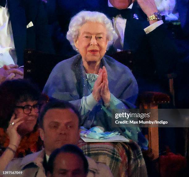 Queen Elizabeth II attends the 'A Gallop Through History' performance, part of the official celebrations for Queen Elizabeth II's Platinum Jubilee...