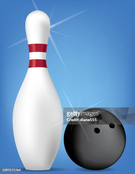 bowling pin und ball mit kopierraum - bowling pin stock-grafiken, -clipart, -cartoons und -symbole