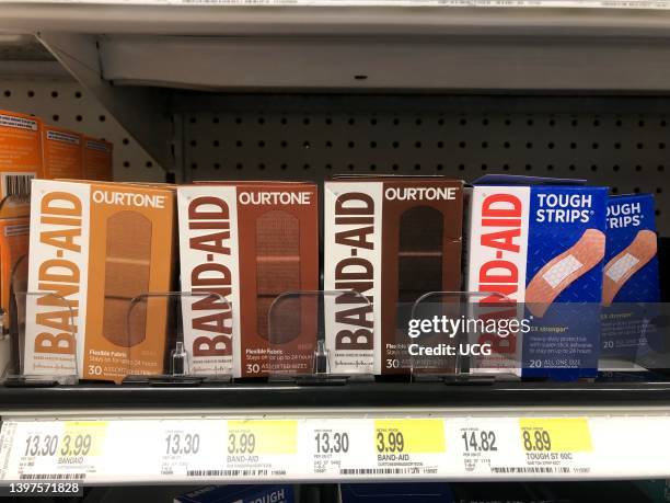 Ourtone band-aid bandage strips made for a variety of skintones, by Johnson and Johnson, Target, Queens, New York.