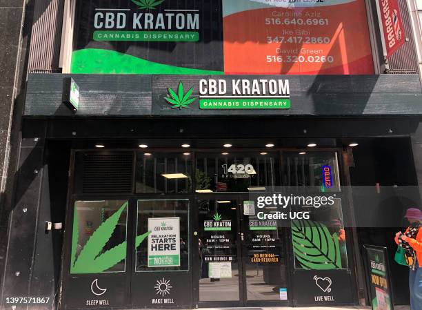 Kratom retail store, cannabis dispensary selling synthetic cannabinoid products, Times Square, Manhattan, New York.