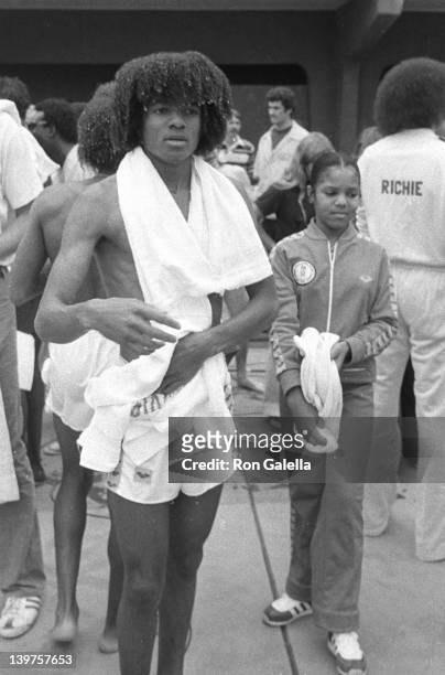 Musicians Michael Jackson and Janet Jackson attend First Annual Rock and Roll Celebrity Sports Classic on March 10, 1977 at the University of...