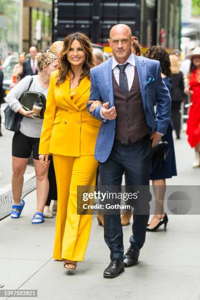 Mariska Hargitay and Christopher Meloni are seen attending 2022 NBCUniversal Upfront at Radio City Music Hall in Midtown on May 16, 2022 in New York...