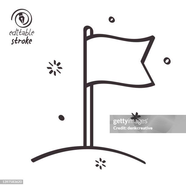 playful line illustration for sovereign state flag - mountain peak with flag stock illustrations