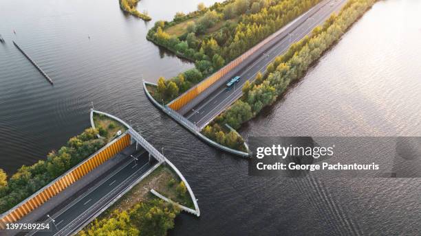 aerial  photo of aqueduct veluwemeer, a water bridge in the netherlands - veluwemeer bildbanksfoton och bilder