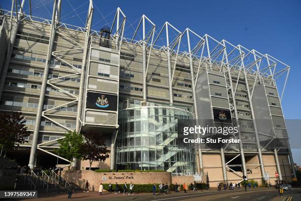 General view outside the stadium prior to the Premier League match between Newcastle United and Arsenal at St. James Park on May 16, 2022 in...