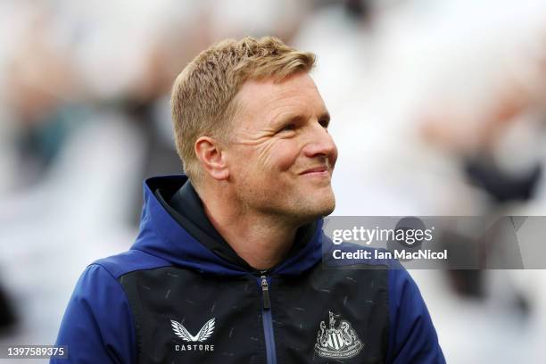 Eddie Howe, Manager of Newcastle United looks on prior to the Premier League match between Newcastle United and Arsenal at St. James Park on May 16,...