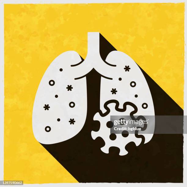 stockillustraties, clipart, cartoons en iconen met lungs infected with coronavirus. icon with long shadow on textured yellow background - mycobacterium tuberculosis bacteria