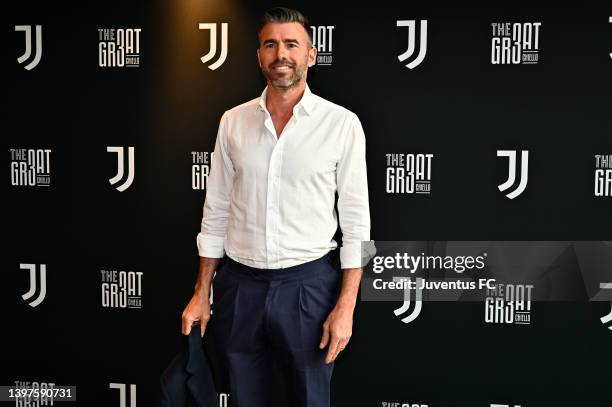 Andrea Barzagli former player of Juventus pose for a picture before the Serie A match between Juventus and SS Lazio at Allianz Stadium on May 16,...