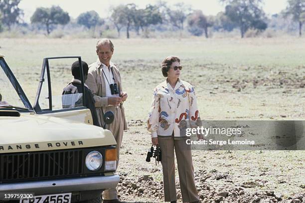 Queen Elizabeth II and Prince Philip on safari during their state visit to Zambia, 1979.