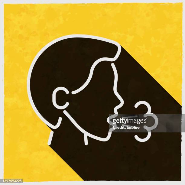 cough. icon with long shadow on textured yellow background - saliva bodily fluid stock illustrations