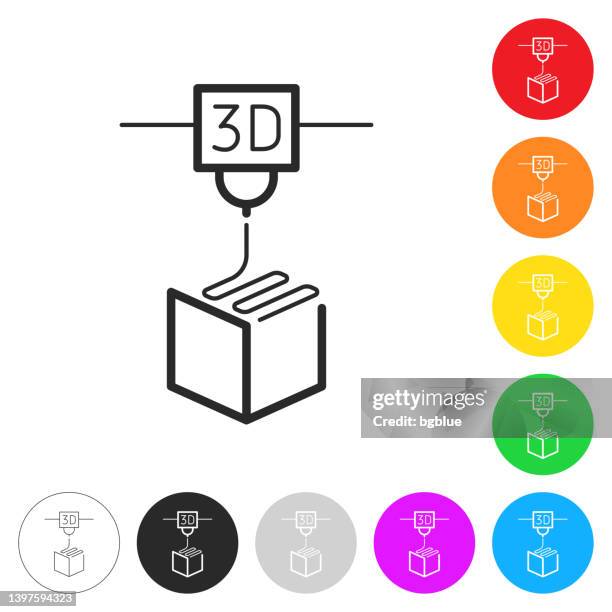 ilustraciones, imágenes clip art, dibujos animados e iconos de stock de impresora 3d. icono en botones coloridos - 3d printing