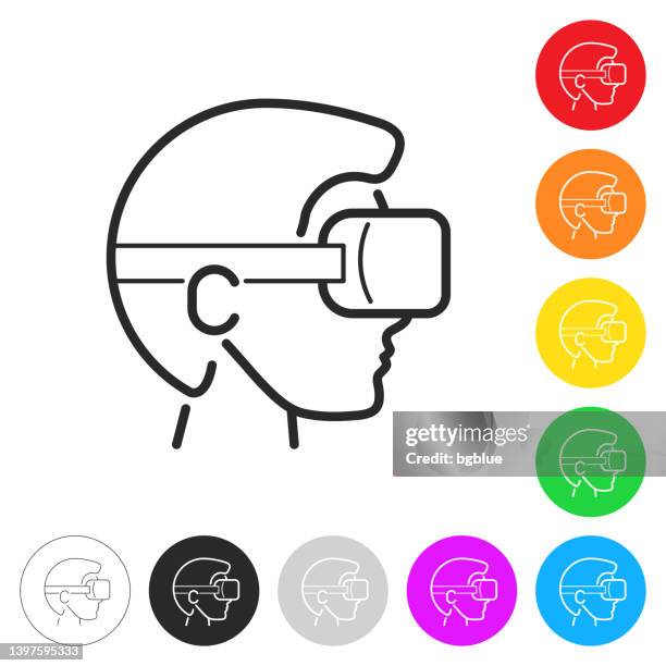 man with vr headset - virtual reality. icon on colorful buttons - man vr headset stock illustrations