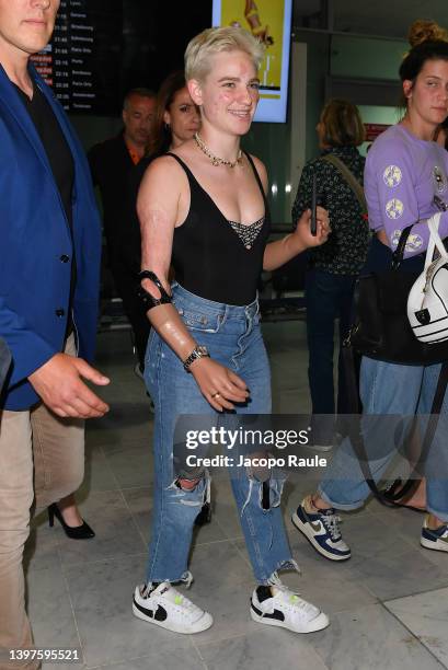 Bebe Vio is seen arriving ahead of/departing the 75th annual Cannes film festival at Nice Airport on May 16, 2022 in Nice, France.