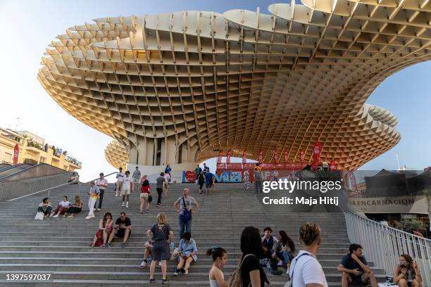 General view of Setas de Sevilla or Las Setas, initially titled Metropol Parasol, a wooden structure located at La Encarnación square in the old...