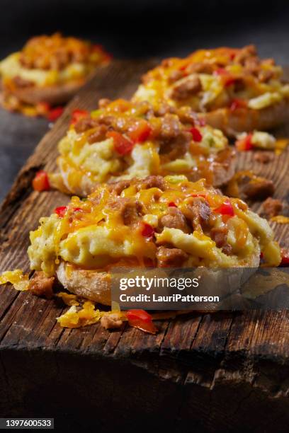 english muffin breakfast pizza - english muffin stock pictures, royalty-free photos & images