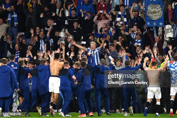 Players of Huddersfield Town celebrate victory with supporters after winning the Sky Bet Championship Play-Off Semi Final 2nd Leg match between...