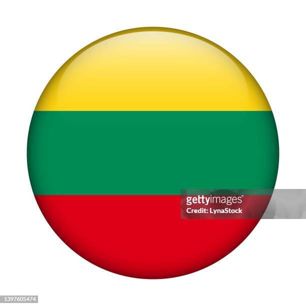 ilustraciones, imágenes clip art, dibujos animados e iconos de stock de bandera nacional de lituania. icono vectorial. botón de vidrio para web, aplicación, interfaz de usuario. banner brillante. - lituania