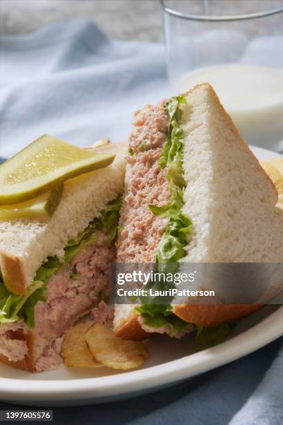 classic deviled ham salad sandwich - white bread stock pictures, royalty-free photos & images