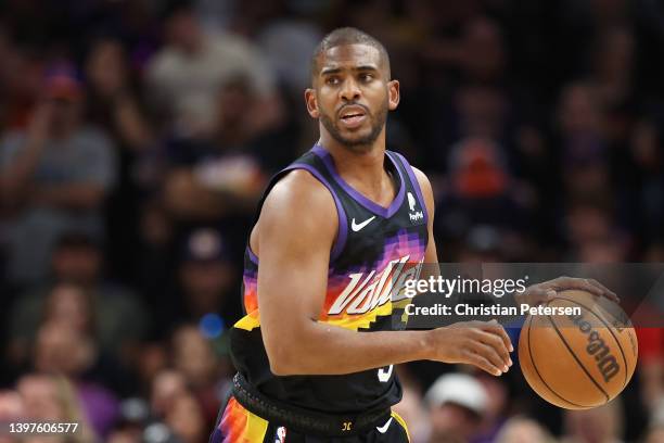 Chris Paul of the Phoenix Suns handles the ball during the first half of Game Seven of the Western Conference Second Round NBA Playoffs at Footprint...