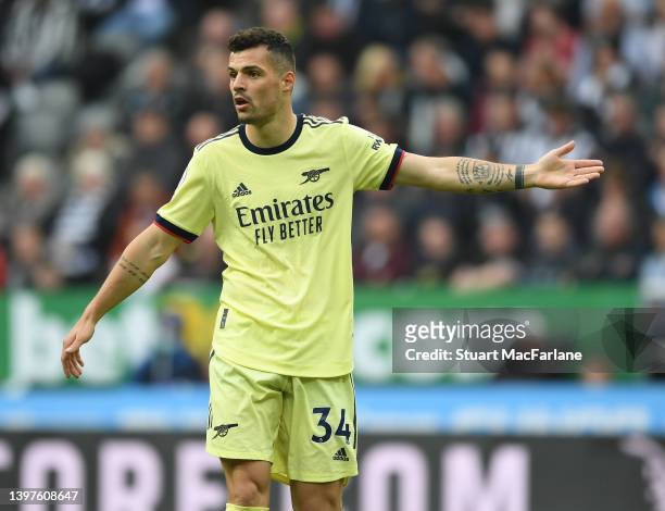Granit Xhaka of Arsenal during the Premier League match between Newcastle United and Arsenal at St. James Park on May 16, 2022 in Newcastle upon...