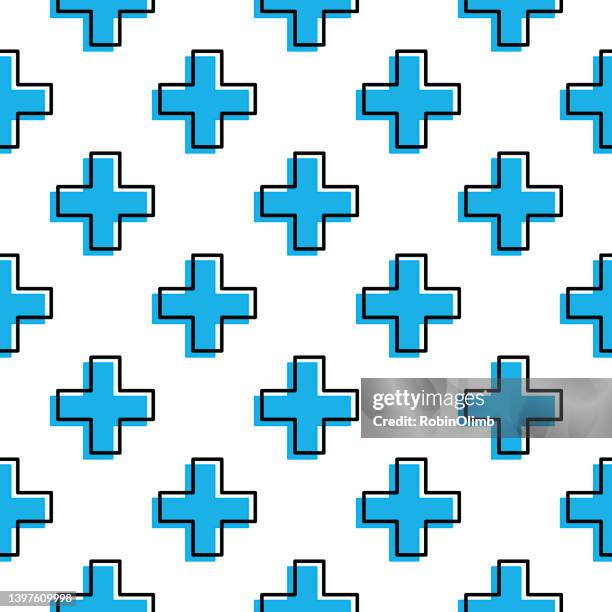 black outline medical cross seamless pattern - first responder vector background stock illustrations