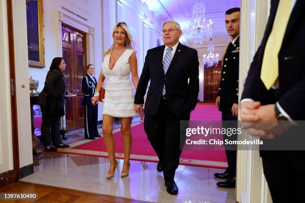 Senate Foreign Relations Committee Chairman Bob Menendez and his wife Nadine Arslanian arrive for a reception honoring of Greek Prime Minister...