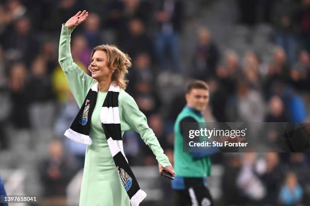 Newcastle co-owner Amanda Staveley waves to the crowd at half time during the Premier League match between Newcastle United and Arsenal at St. James...