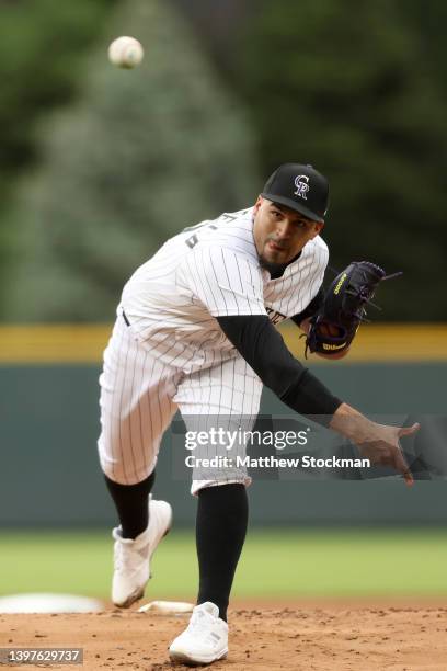 Starting pitcher Antonio Senzatela of the Colorado Rockies throws against the San Francisco Giants in the first inning at Coors Field on May 16, 2022...