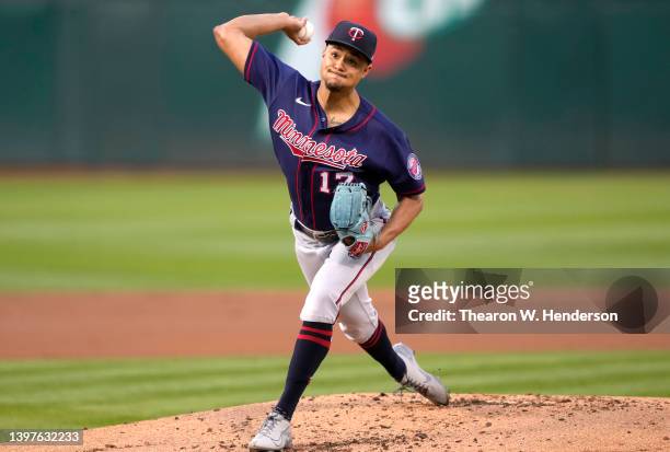 Chris Archer of the Minnesota Twins pitches against the Oakland Athletics in the bottom of the first inning at RingCentral Coliseum on May 16, 2022...
