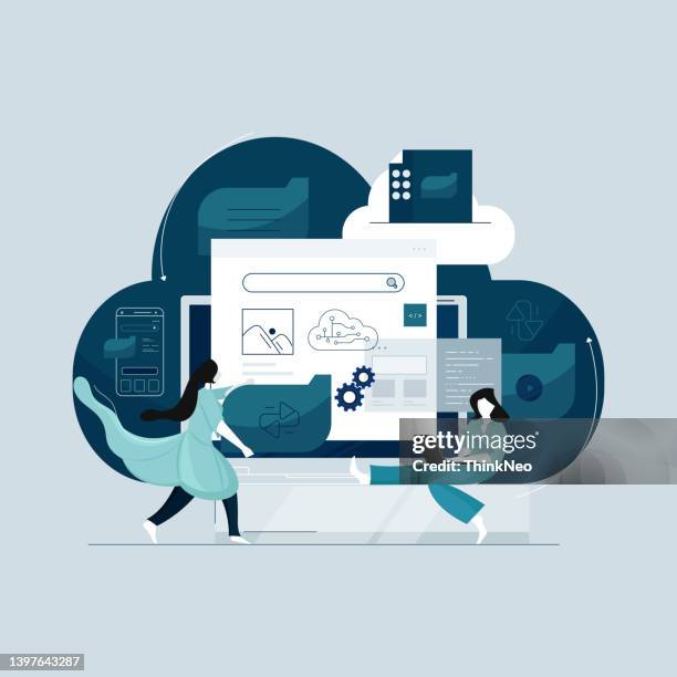 cloud based document management system dms - remote collaboration stock illustrations