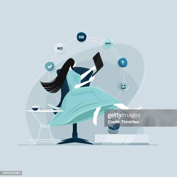 confused businesswoman juggling with different options and making difficult choice - woman juggling stock illustrations