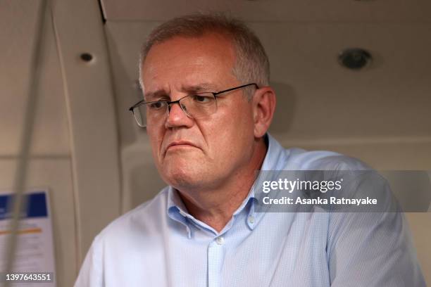 Prime Minister Scott Morrison visits CareFlight’s Darwin hangar, which is in the electorate of Solomon, on May 17, 2022 in Darwin, Australia. The...