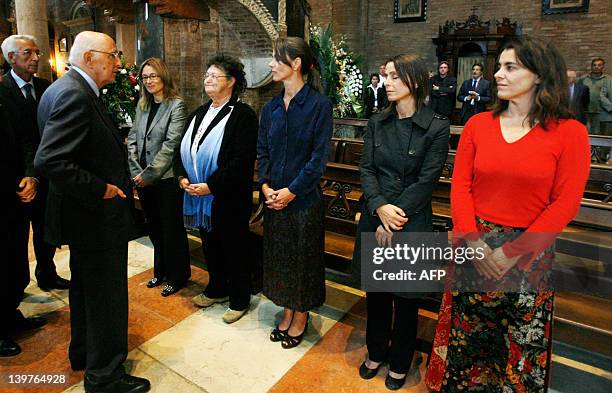 Italian President Giorgio Napolitano pays his homage to Italian tenor Luciano Pavarotti' widow Nicoletta Mantovani his sister Gabriella and his...