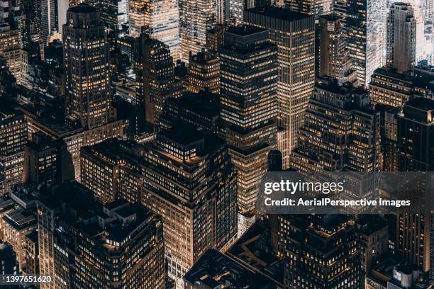 manhattan at night / new york city - new york aerial view stock pictures, royalty-free photos & images