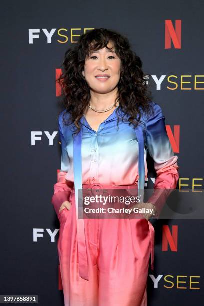 Sandra Oh attends Going for Gold: A Celebration of Netflix's Pan Asian Emmy Contenders at Raleigh Studios Hollywood on May 16, 2022 in Los Angeles,...