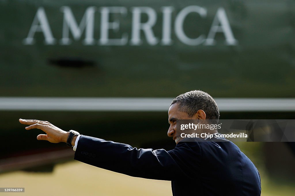 President Obama Departs The White House Enroute To Florida