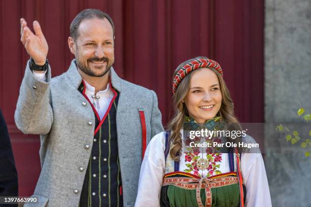 Crown Prince Haakon of Norway and Princess Ingrid Alexandra of Norway attend the children's parade at Skaugum, Asker on Norway's National Day on May...