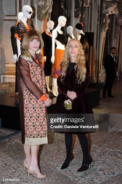 Anna Wintur and Franca Sozzani attends the "Miuccia Prada And Elsa Schiapparelli: Impossible Conversations" opening exhibition during Milan...