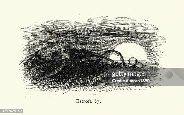 devil, demon, emerging at sunset, paranormal horror evil - light breaking through stock illustrations