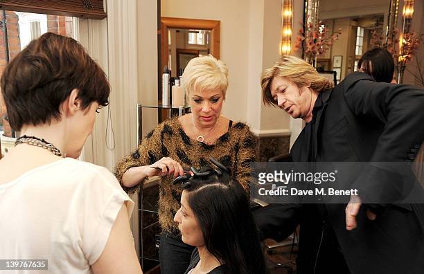 Kacey Ainsworth and Denise Welch get expert tuition from celebrity hairdresser Nicky Clarke in preparation for the upcoming national tour of Steel...