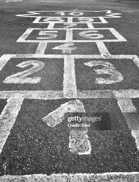 close-up of a hopscotch drawing in a playground - hopscotch stock pictures, royalty-free photos & images