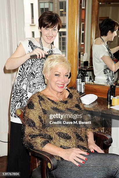 Kacey Ainsworth and Denise Welch prepare for the upcoming national tour of Steel Magnolias at Nicky Clarke's Mayfair Salon on February 24, 2012 in...