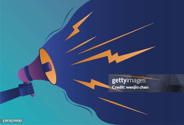 lightning bolt with megaphone in hand - environmental protest stock illustrations