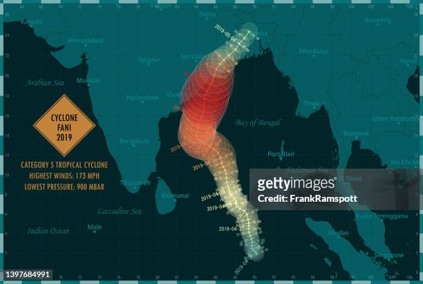 cyclone fani 2019 track northern indian ocean infographic - extreme weather map stock illustrations