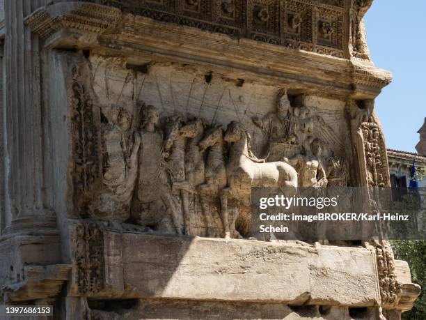 relief in the arch of titus, roman forum, rome, latium, italy - arch of titus stock pictures, royalty-free photos & images