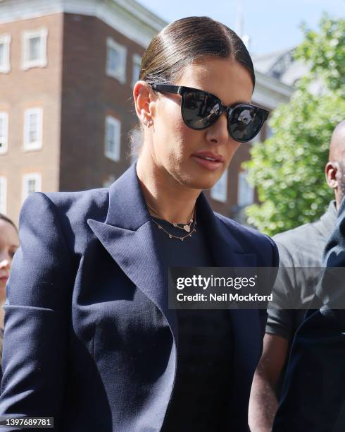 Rebekah Vardy arrives at Royal Courts of Justice, Strand on May 17, 2022 in London, England. Coleen Rooney, wife Derby County manager Wayne Rooney,...