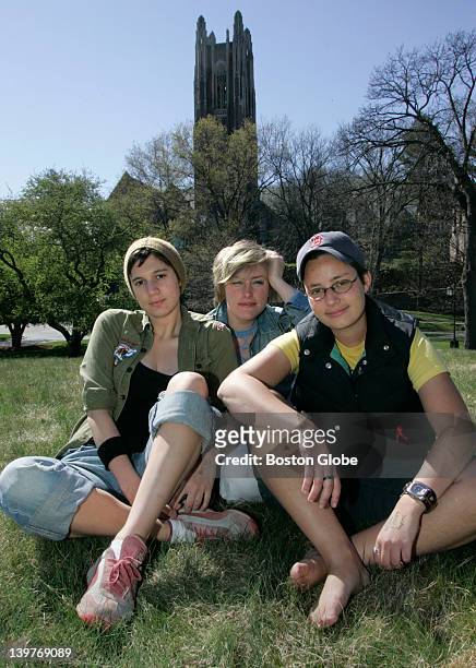 Wellesley College students from left to right: Kate Recchia, Justine Parker and Hadley Smith on campus. The 3 were arrested by the Wellesley Police...